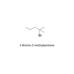 2-Bromo-2-methylpentane skeletal structure. Alkyl bromide compound schematic illustration. Simple diagram, chemical formula.