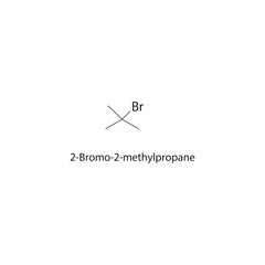 Fototapeta premium 2-Bromo-2-methylpropane skeletal structure. Alkyl bromide compound schematic illustration. Simple diagram, chemical formula.
