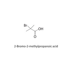 2-Bromo-2-methylpropanoic acid skeletal structure. Carboxylic acid compound schematic illustration. Simple diagram, chemical formula.