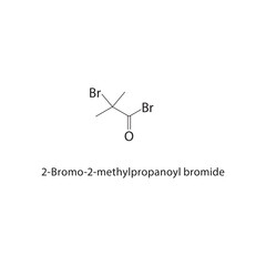 2-Bromo-2-methylpropanoyl bromide skeletal structure. Acid bromide compound schematic illustration. Simple diagram, chemical formula.