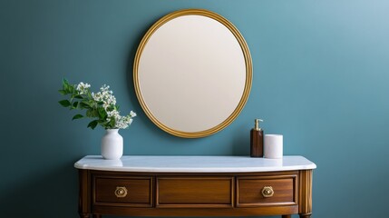 Opulent Victorian-inspired vanity featuring a vintage brass mirror and deep mahogany textures