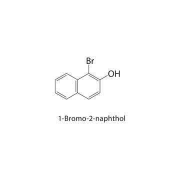 1-Bromo-2-naphthol skeletal structure. Naphthol derivative compound schematic illustration. Simple diagram, chemical formula.