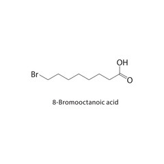 8-Bromooctanoic acid skeletal structure. Carboxylic acid compound schematic illustration. Simple diagram, chemical formula.