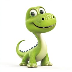 Fototapeta premium Vibrant Green Cartoon Dinosaur Character Isolated on white Background