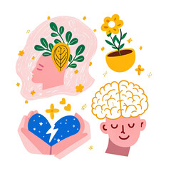 Brain and Mental Health Icons Set
