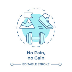 No pain no gain soft blue concept icon. Personal growth. Training motivation, workout. Round shape line illustration. Abstract idea. Graphic design. Easy to use in infographic, presentation