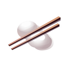 Wooden chopsticks resting on ceramic holders. Traditional chopsticks with white rests