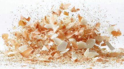 Close-Up of Colorful Eraser Shavings and Pencil Shavings on a White Background