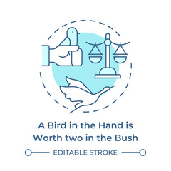 Bird in hand worth two in bush multi color concept icon. Value, balance. Metaphor, success. Round shape line illustration. Abstract idea. Graphic design. Easy to use in infographic, presentation