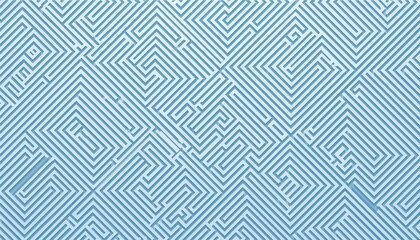 Abstract blue and white geometric maze pattern design in 3d