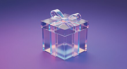 Stylish glass gift box with a ribbon.