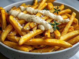 Crispy Salt and Pepper French Fries Served with Creamy Garlic Mayo
