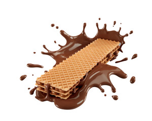 waffle splash: chocolate waffle with chocolate splash on white background