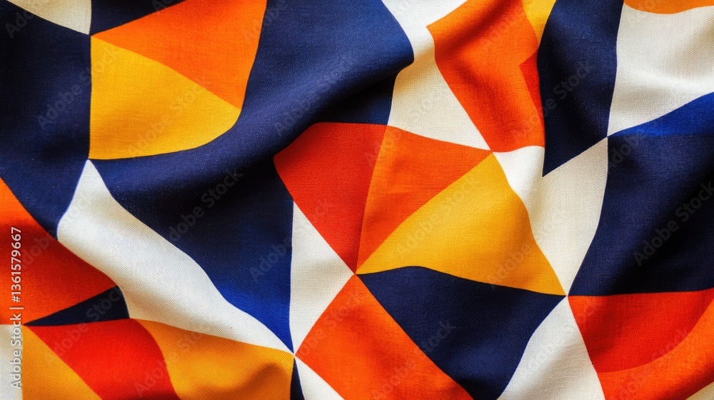 Poster abstract geometric textile design: vibrant colors and triangular patterns