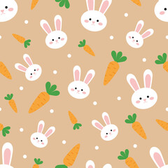 Pattern with cute white rabbits and orange carrots