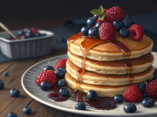 stack of pancakes with berries