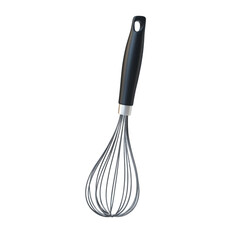 A stainless steel whisk on transparent background