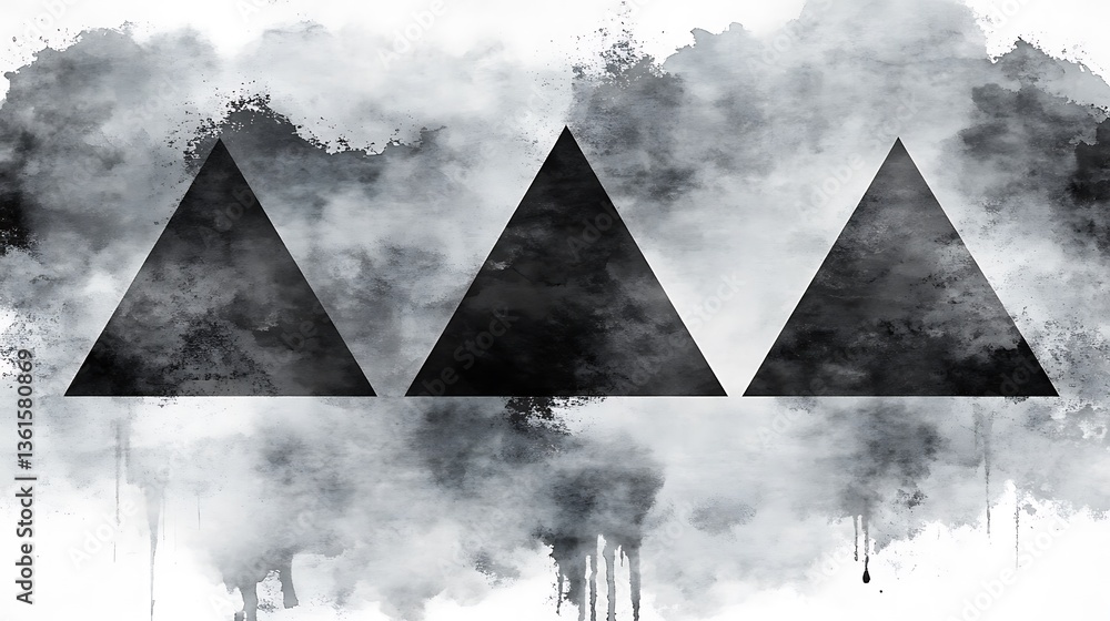 Poster abstract composition of triangles with watercolor texture background