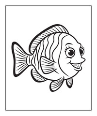 Fototapeta premium Cute fish coloring page for kids, black line art vector illustration on white background 