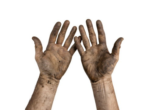 Dirty hands of a man isolated on a white transparent background PNG cutout - Powered by Adobe