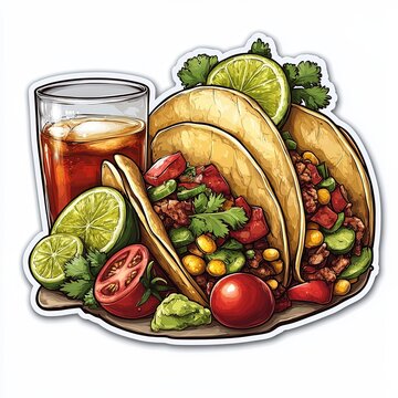 Funny Tacos and Tequila Don Julio Sticker, Bold and Bright on White Background, Vector Design, Isolated