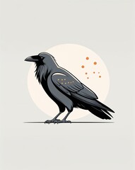 Obraz premium Black raven on plain white background minimalist clean cartoon style illustration cartoon style illustration