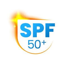illustration of sun shield with SPF 50+ text, UV protection. radiant sun rays surrounding a protective shield, strong sunblock defense. for skincare product packaging or dermatology related content