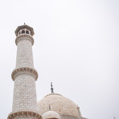 Amazing view of Taj Mahal which is among seven world wonders. Famous Indian Islamic heritage at cloudy day, Taj Mahal located at south bank of the Yamuna River