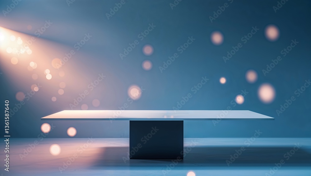 Poster modern minimalistic table in an elegantly lit room with soft bokeh background