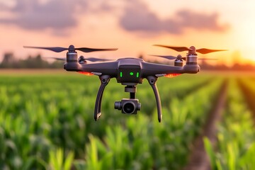 Drone Farming Sunset Field