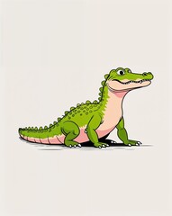 Fototapeta premium Green crocodile on plain white background minimalist clean cartoon style illustration cartoon style illustration