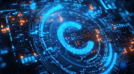 Abstract technology graphic with circular design. Possible use Stock photo for digital design, technology, or innovation concepts