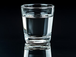 Half-filled glass of water on black background.