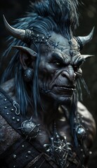 Fantasy image of a demon warrior with horned horns and armor