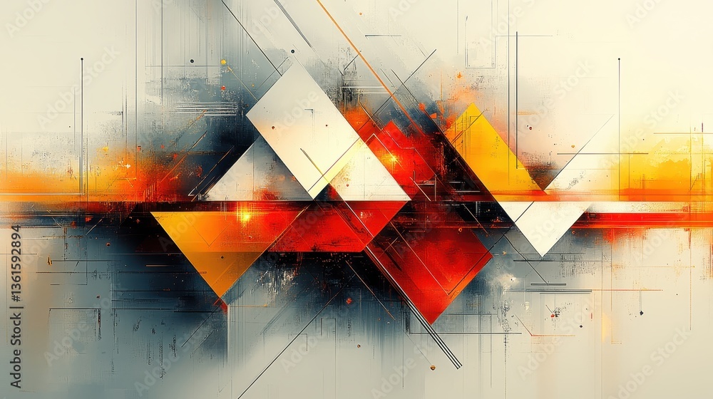 Poster abstract geometric shapes and lines create a vibrant artistic composition