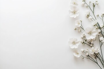 Delicate white flowers arranged artfully on a neutral background for a serene and tranquil effect