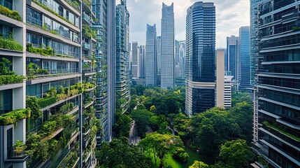 Lush city park between skyscrapers