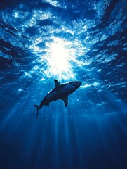 Obraz premium With its mouth agape, a great white shark swims in the ocean
