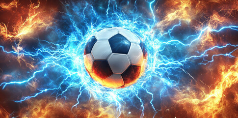 Fototapeta premium soccer ball surrounded by electric and fiery energy