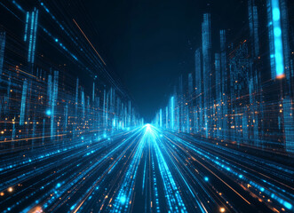 Futuristic blue light speed lines create dynamic scene