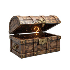 Discover the enchantment of a glowing treasure chest with a question mark shrouded in mystery and curiosity