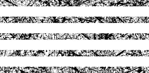 Grunge textured line or border edges set, black messy scratches or blots isolated on white. Vector clipart for aged, damaged or rubbed or distressed, grimy with paint or ink effect, creative design.