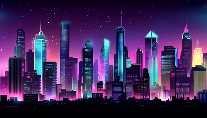 Fototapeta premium A futuristic cityscape with tall buildings and neon lights