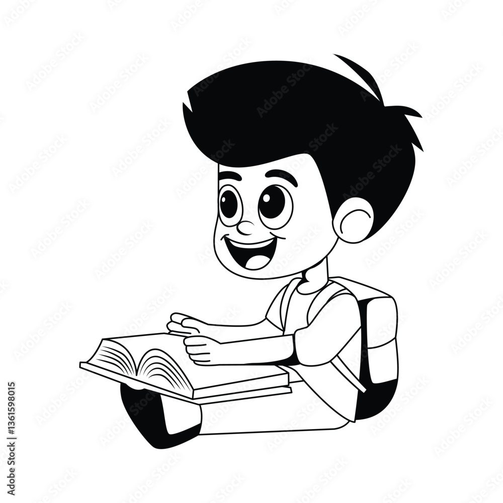 Poster enthusiasm while reading vector style outline illustration. eps 10 file