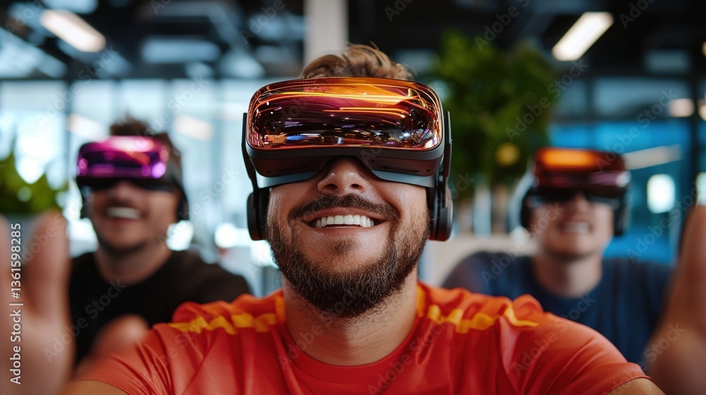 Poster exciting ai-generated virtual reality experience modern tech hub digital interaction immersive envir