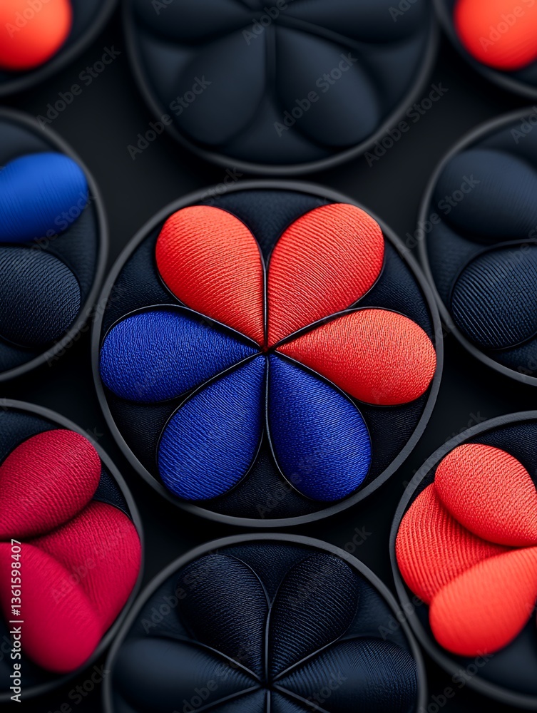 Poster structured floral array with vivid color contrast in seamless repetition