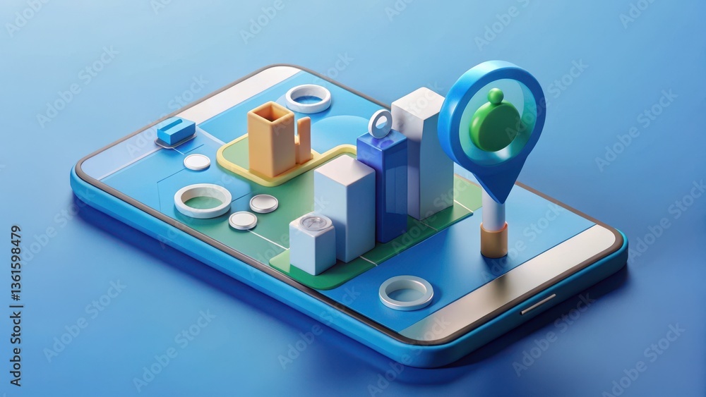 Poster navigating with technology: an artful depiction of a smartphone showcasing a virtual map with integr