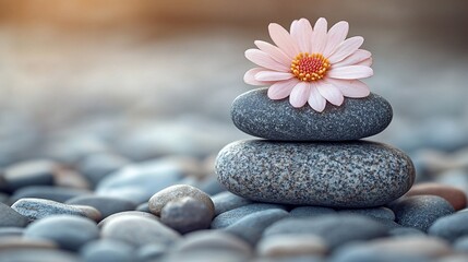 Pink Flower on Stacked Stones