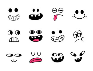 set of funny cartoon faces element
