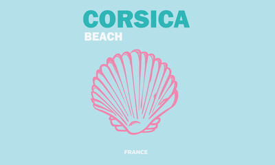 Corsica beach artwork. Beach modern abstract art. Seashell vintage artwork. Seashell line drawing. 